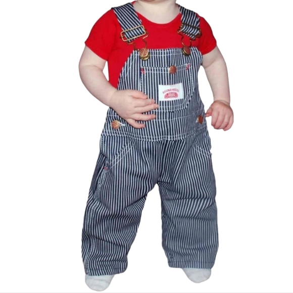 round house One Pieces Round House Baby Bib Overalls Hickory Stripe